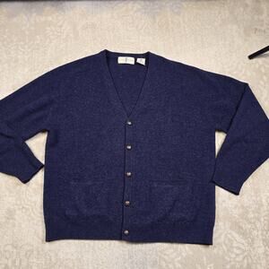 Vintage River Trader - Navy Knit Sweater Cardigan - 100% Sheepswool - Men's L